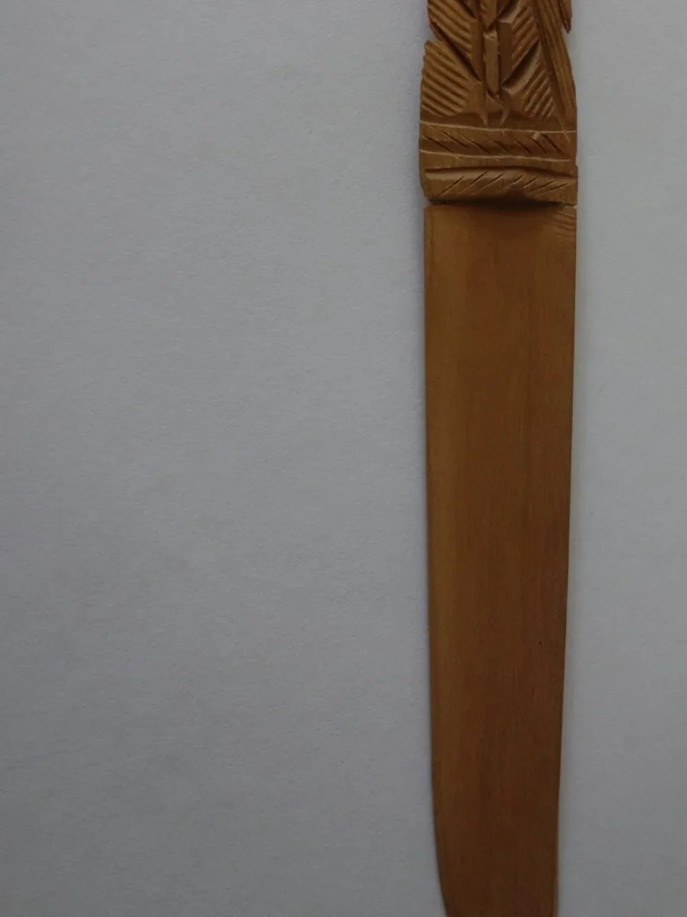 Vintage Carved Peacock Handle Wooden Letter Opener about 7.25